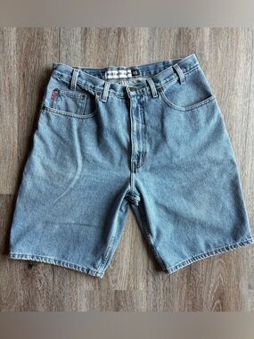 VINTAGE BUGLE BOY JORTS BAGGY Blue Denim Jean Shorts 34 10.5” inseam Y2K